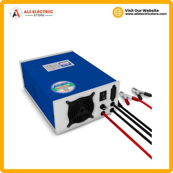 Simtek 24V 20A battery charger side view — automatic lead-acid charger