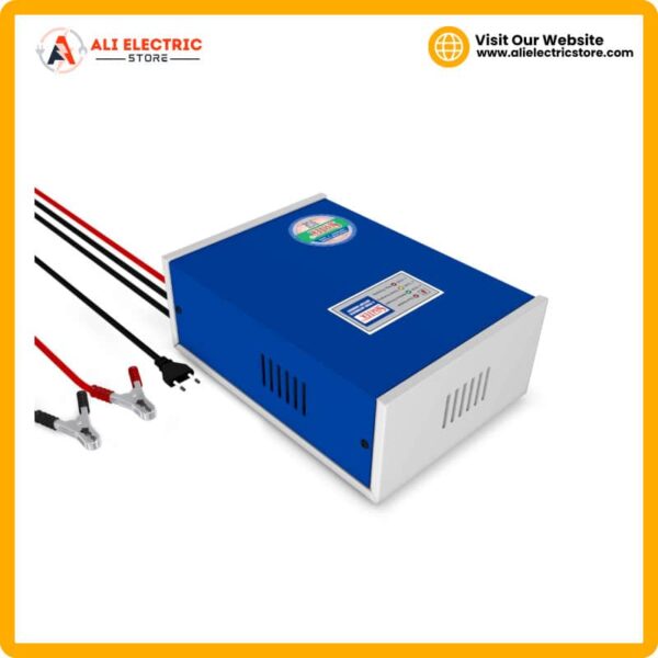 Simtek 12V 30A battery charger side view — automatic lead-acid battery charger