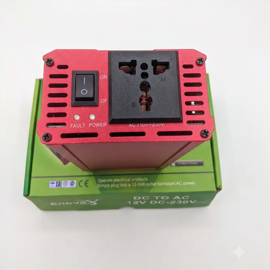The universal AC socket, the on/off switch, and the power and fault lights on top.