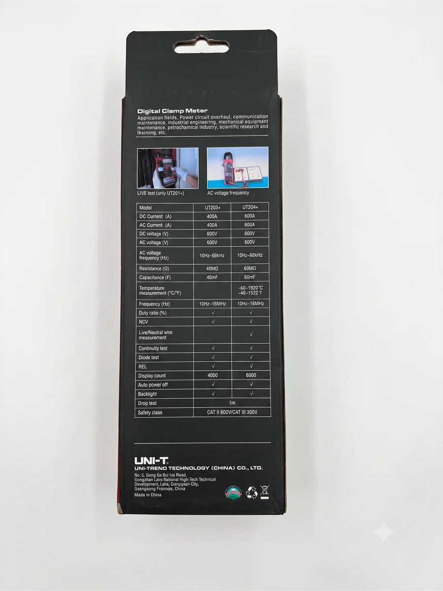 UNI-T UT203+ Digital clamp meter features and specifications